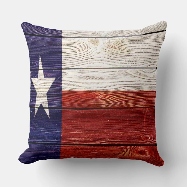 Patriotic Rustic Wood Texas Flag Cushion (Front)