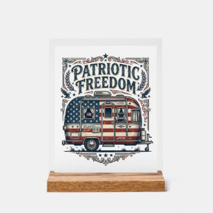 Patriotic RV Camper Vector Graphic Tee Acrylic Sign