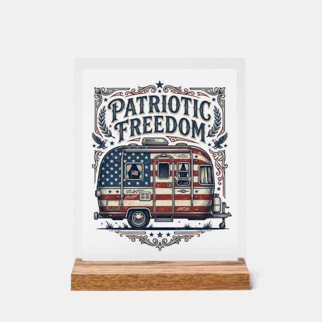 Patriotic RV Camper Vector Graphic Tee Acrylic Sign (Front)
