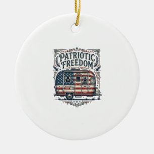 Patriotic RV Camper Vector Graphic Tee Ceramic Tree Decoration