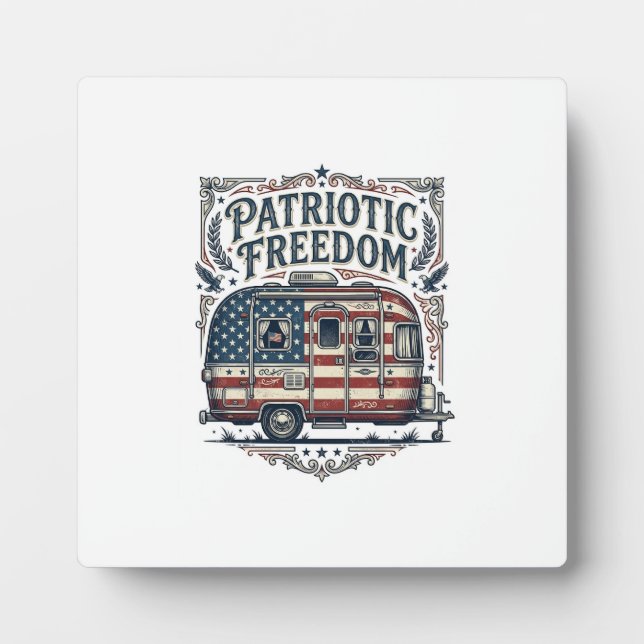 Patriotic RV Camper Vector Graphic Tee Plaque (Front)