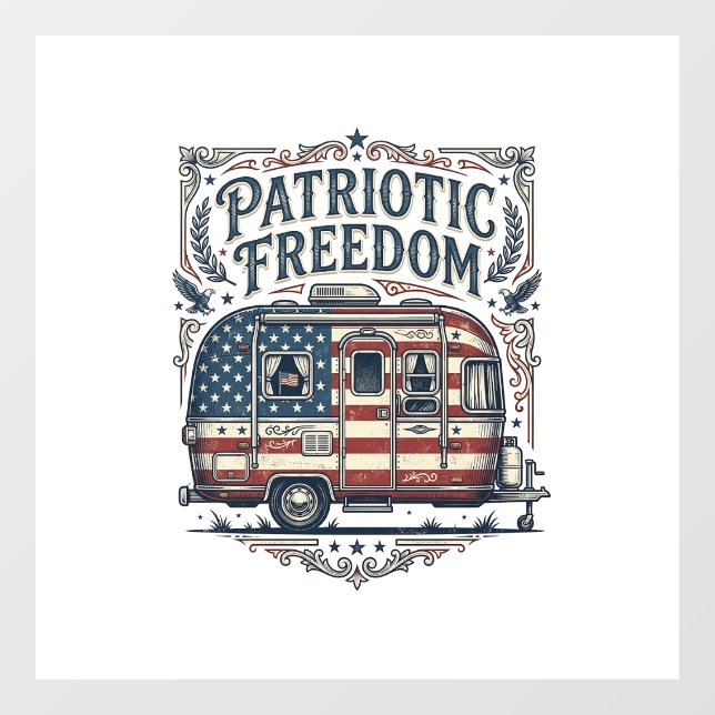 Patriotic RV Camper Vector Graphic Tee Window Cling (Sheet)