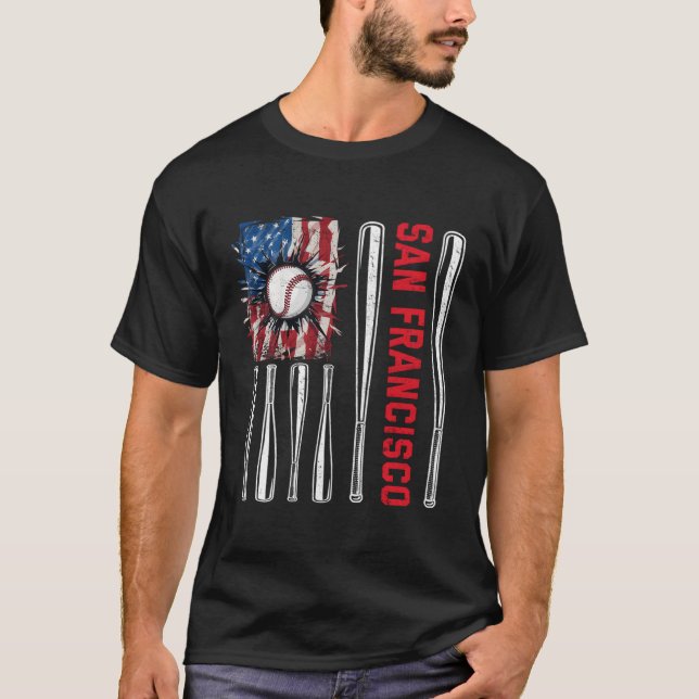 Patriotic San Francisco Softball Us American Flag  T-Shirt (Front)