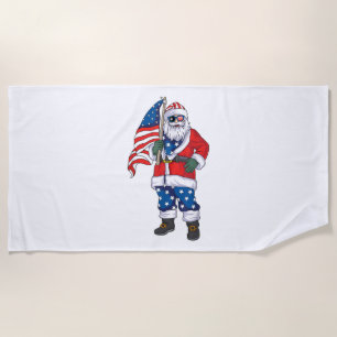 Patriotic Santa American Christmas 4th Of July San Beach Towel