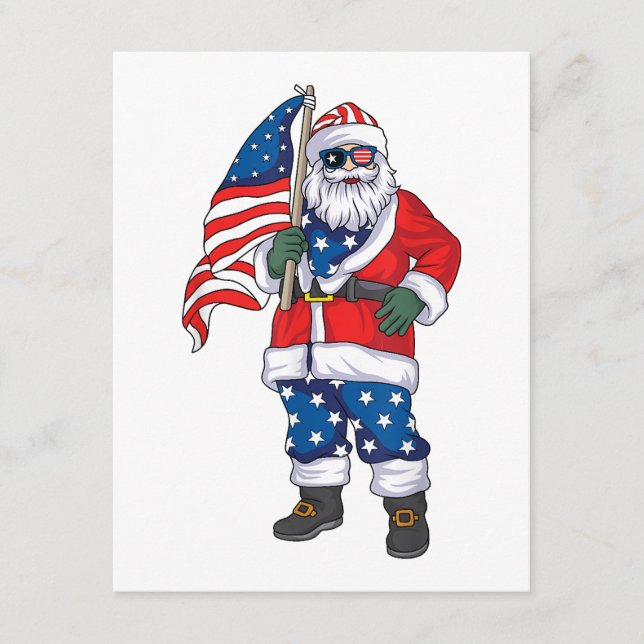 Patriotic Santa American Christmas 4th Of July San Enclosure Card (Front)