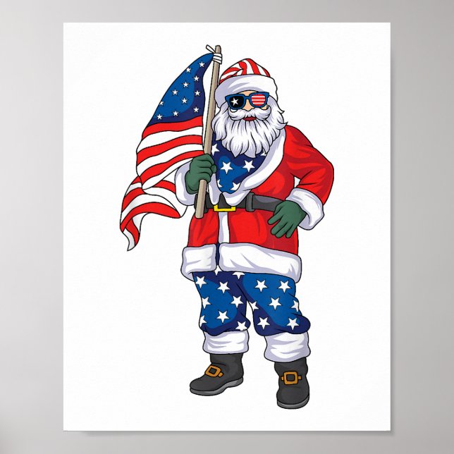 Patriotic Santa American Christmas 4th Of July San Poster (Front)