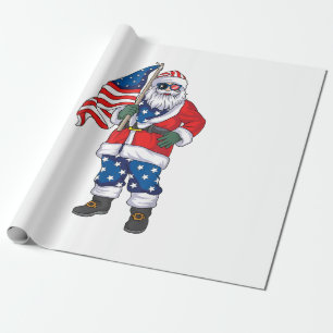 Patriotic Santa American Christmas 4th Of July San Wrapping Paper