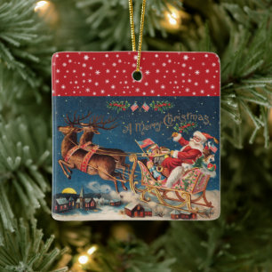 Patriotic Santa Ceramic Ornament