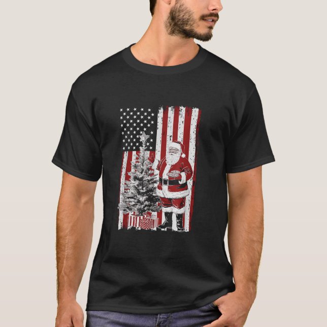 Patriotic Santa Claus Christmas USA Flag Design  f T-Shirt (Front)