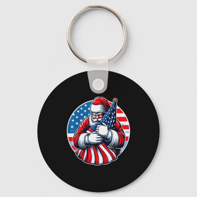 Patriotic Santa Claus For Men Women Usa Flag Chris Key Ring (Front)