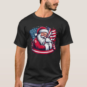 Patriotic Santa Claus Men Women Christmas USA Flag T-Shirt