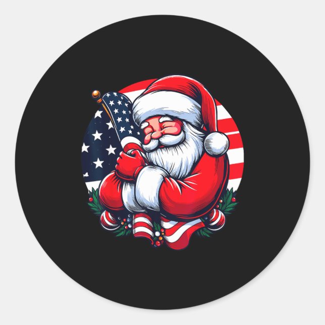 Patriotic Santa Claus Men Women Usa Flag Christmas Classic Round Sticker (Front)