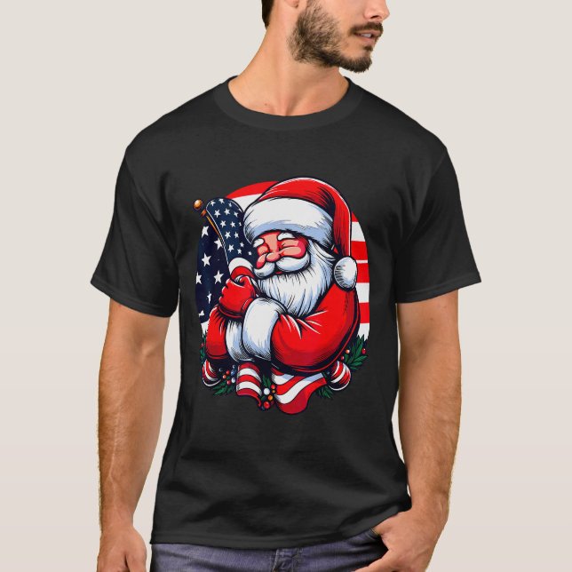 Patriotic Santa Claus Men Women Usa Flag Christmas T-Shirt (Front)