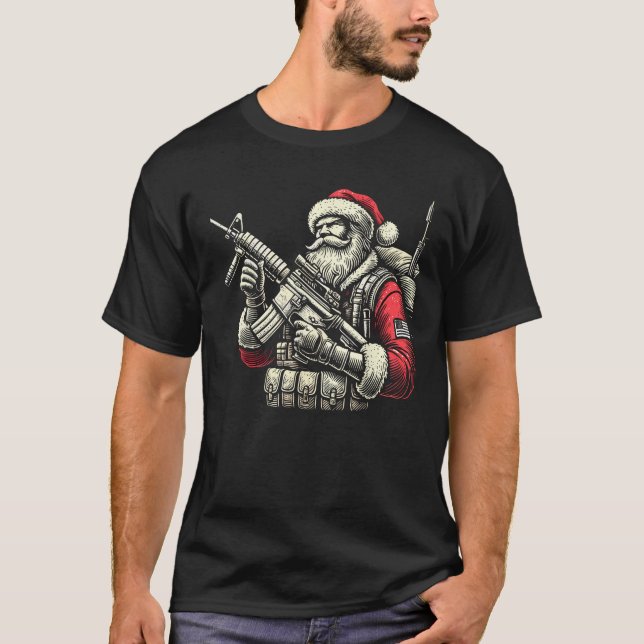 Patriotic Santa Claus Soldier Christmas Military V T-Shirt (Front)