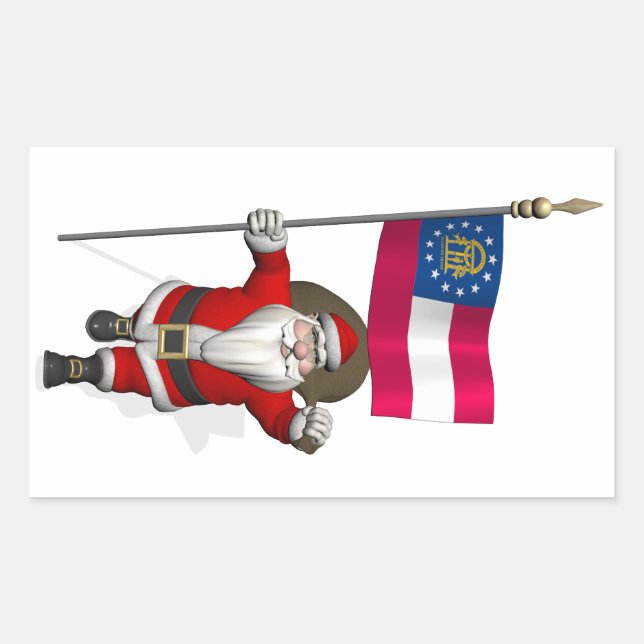 Patriotic Santa Claus Visiting Georgia Rectangular Sticker (Front)