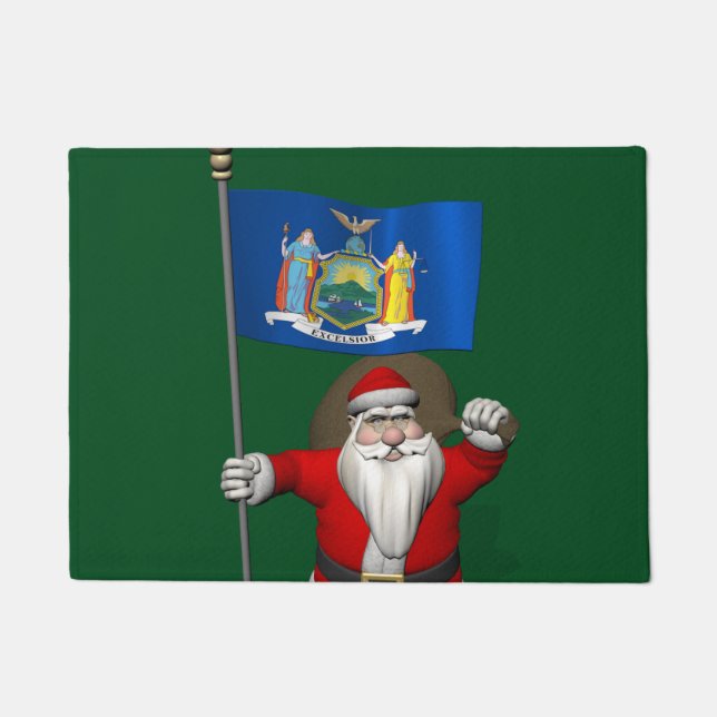 Patriotic Santa Claus Visiting State New York Doormat (Front)