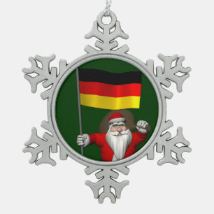 Patriotic Santa Claus With Ensign Of Germany Snowflake Pewter Christmas Ornament