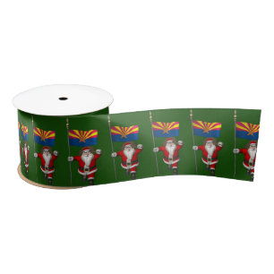 Patriotic Santa Claus With Flag Of Arizona Satin Ribbon