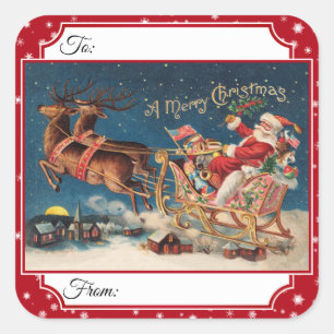 Patriotic Santa Merry Christmas Gift Stickers