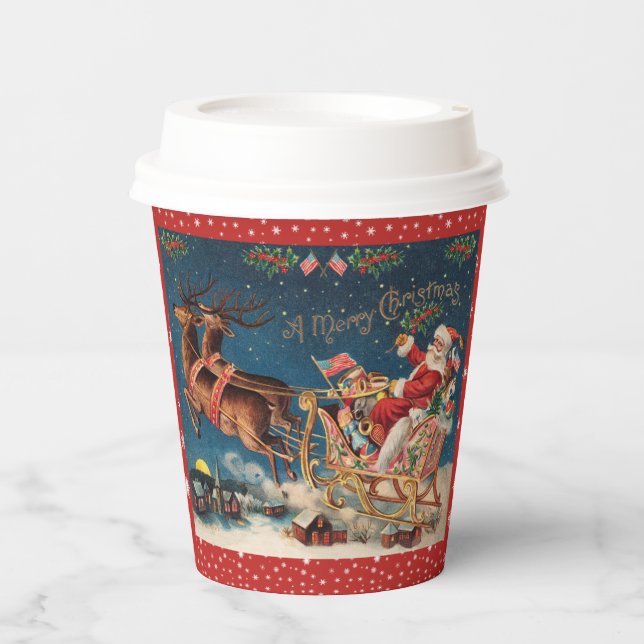 Patriotic Santa Merry Christmas Paper Cups (Front)