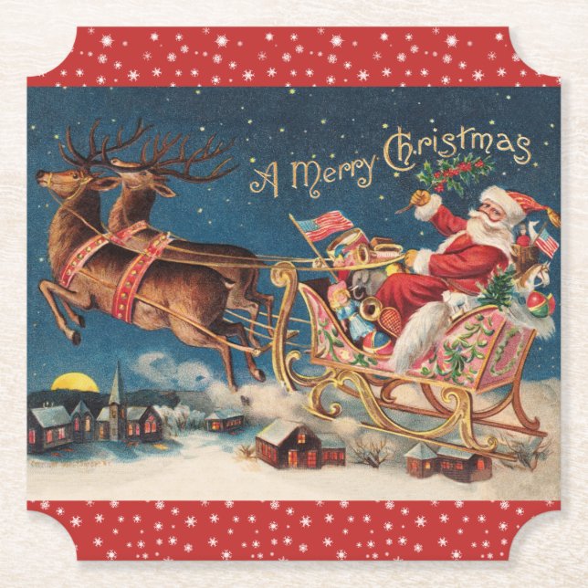 Patriotic Santa Paper Coaster (Front)