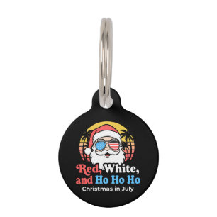 Patriotic Santa Red, White & Ho Christmas in July Pet Tag