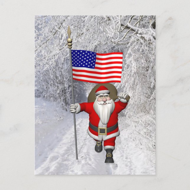 Patriotic Santa USA Holiday Postcard (Front)