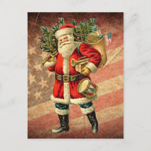 Patriotic Santa / Vintage Postcard