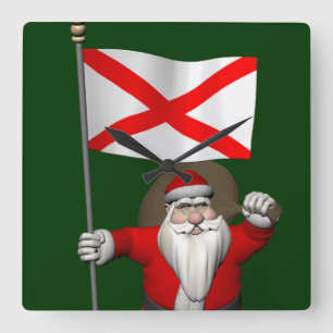 Patriotic Santa With Ensign Of Alabama Square Wall Clock