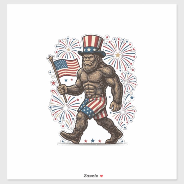 Patriotic Sasquatch Fireworks Vintage Engraving De (Sheet)