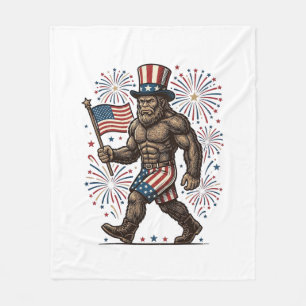 Patriotic Sasquatch Fireworks Vintage Engraving De Fleece Blanket