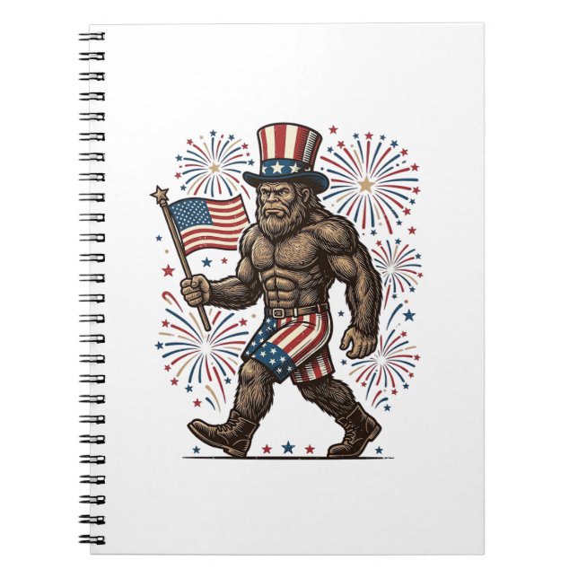 Patriotic Sasquatch Fireworks Vintage Engraving De Notebook (Front)