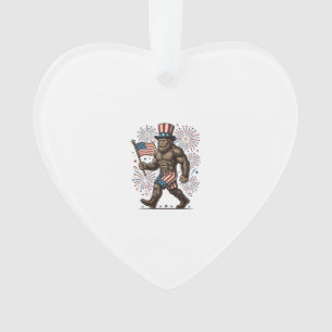 Patriotic Sasquatch Fireworks Vintage Engraving De Ornament
