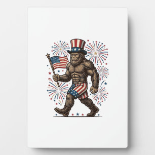 Patriotic Sasquatch Fireworks Vintage Engraving De Plaque