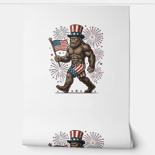 Patriotic Sasquatch Fireworks Vintage Engraving De Wallpaper