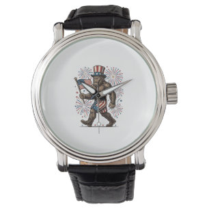 Patriotic Sasquatch Fireworks Vintage Engraving De Watch