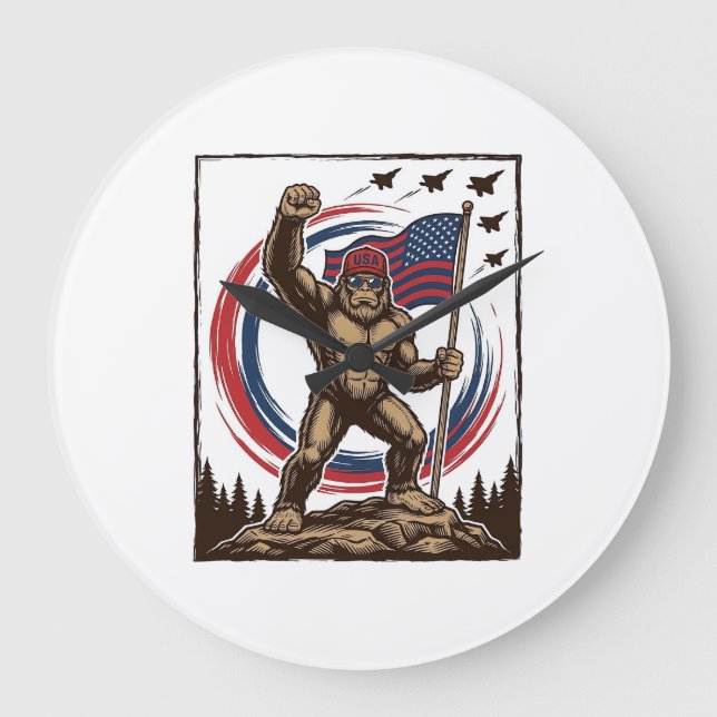 Patriotic Sasquatch Flag Vintage Large Clock (Front)