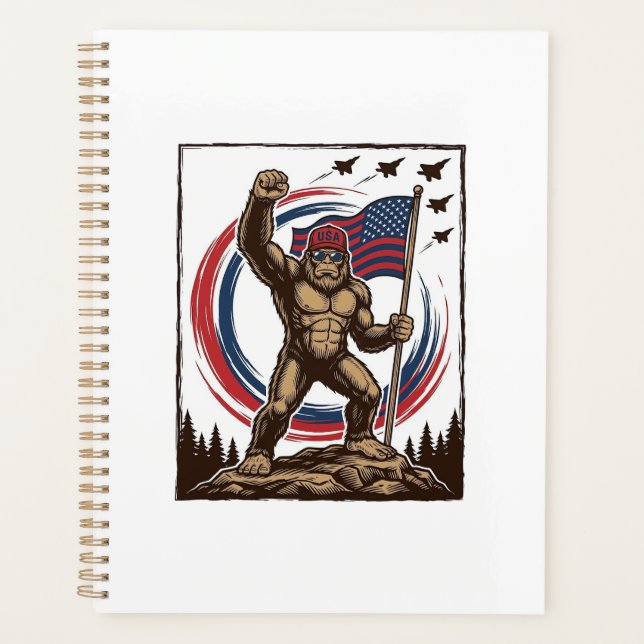 Patriotic Sasquatch Flag Vintage Planner (Front)