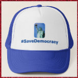 Patriotic Save Democracy Trucker Hat<br><div class="desc">Hat with #SaveDemocracy and a great pic of the statue of liberty.</div>