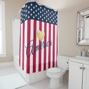 Patriotic Saying I love America US Flag Shower Curtain