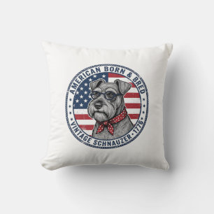 Patriotic Schnauzer Dog Vintage Cushion