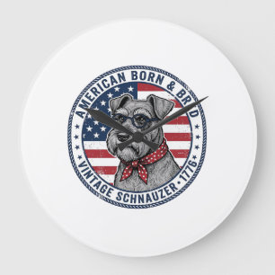 Patriotic Schnauzer Dog Vintage Large Clock