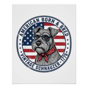 Patriotic Schnauzer Dog Vintage Poster