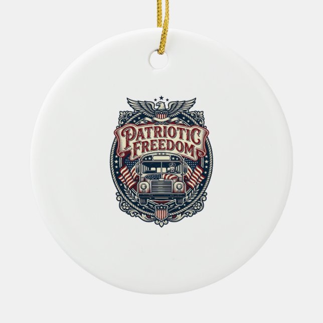 Patriotic School Bus Driver Ceramic Tree Decoration (Front)