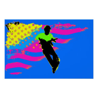 Patriotic Scooter Rider and US Flag Artwork   Poster