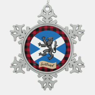 Patriotic Scotland, Rampant, tartan, Scottish Flag Snowflake Pewter Christmas Ornament