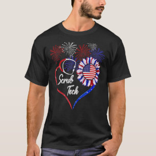 Patriotic Scrub Tech 4th Of July Usa Flag Sunflowe T-Shirt