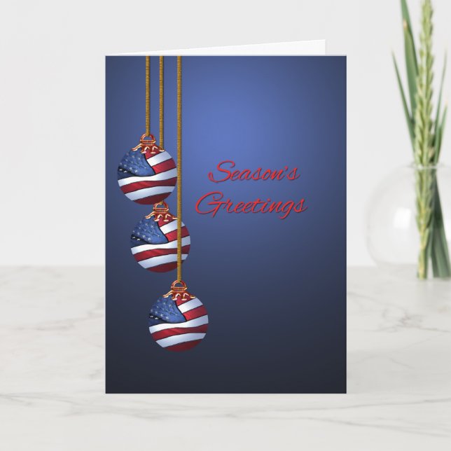 Patriotic Season's Greetings Christmas U.S. Flag Holiday Card (Front)