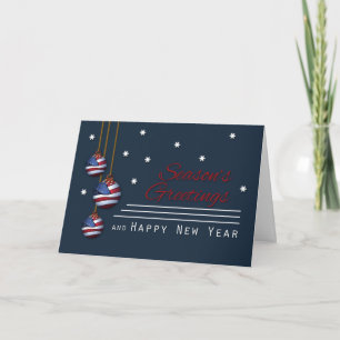 Patriotic Season's Greetings U.S. Flag Ornaments Holiday Card