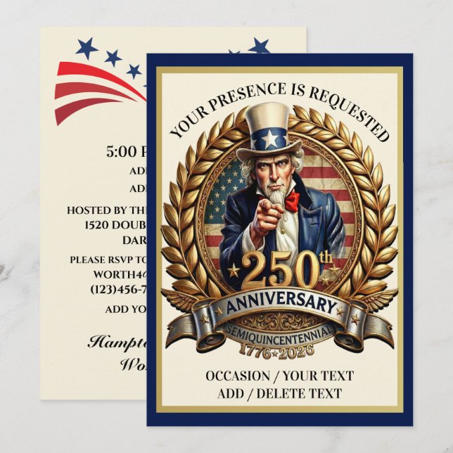 Patriotic Semiquincentennial Invitation (Front/Back)